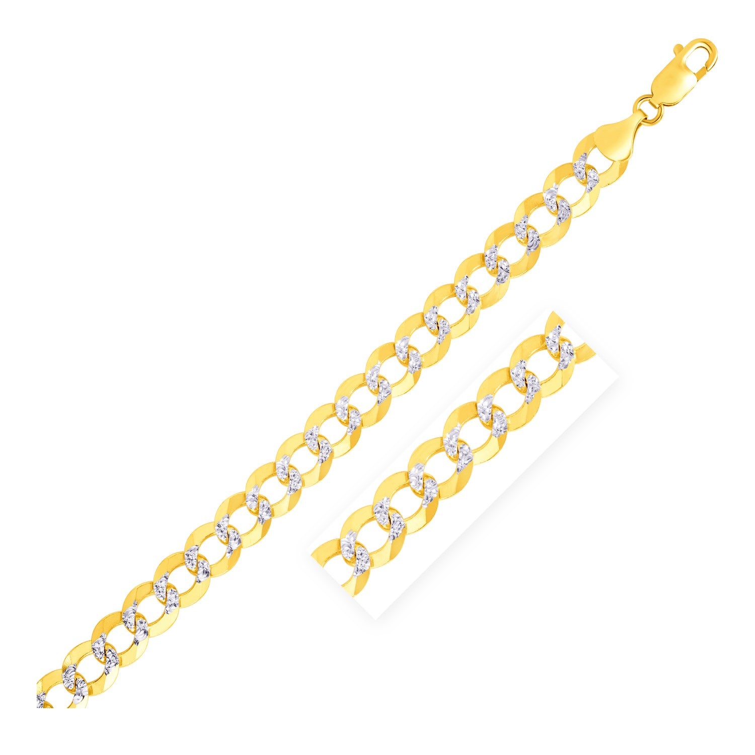8.2mm 14k Two Tone Gold Pave Curb Bracelet