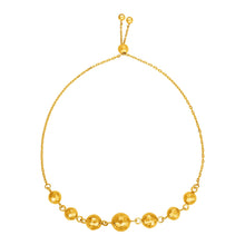 Adjustable Bracelet with Textured Spheres in 14k Yellow Gold
