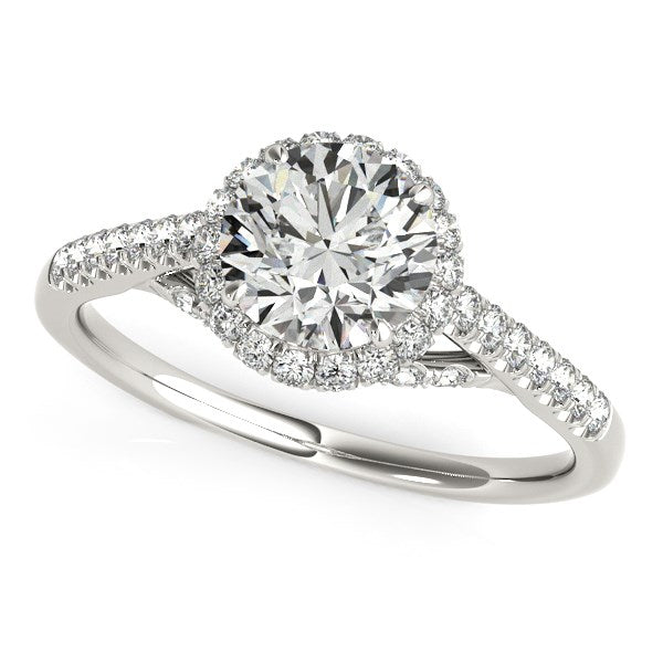 14k White Gold Round Cut Pave Set Shank Diamond Engagement Ring (1 3/8 cttw)