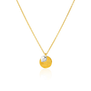 14k TwoToned Yellow and White Gold Mom and Heart Pendant