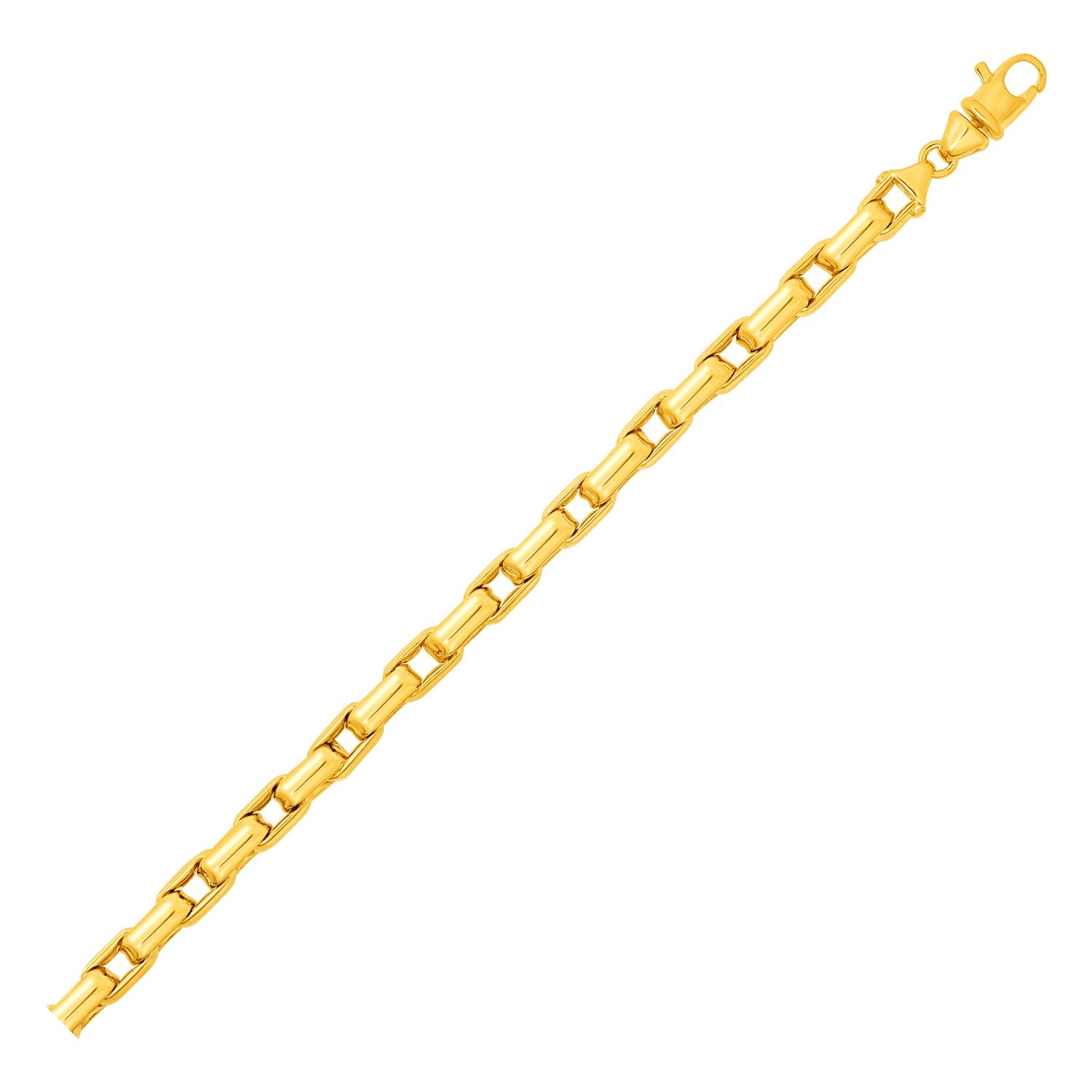 Mens Polished Rectangular Link Bracelet in 14k Yellow Gold