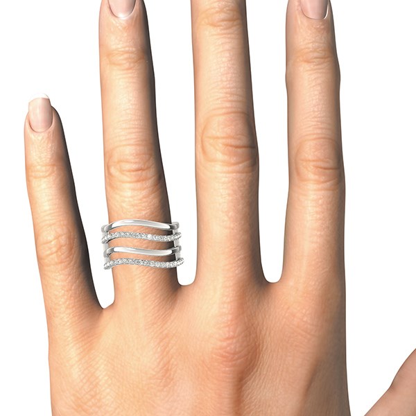14k White Gold Multiple Band Design Ring with Diamonds (3/8 cttw)