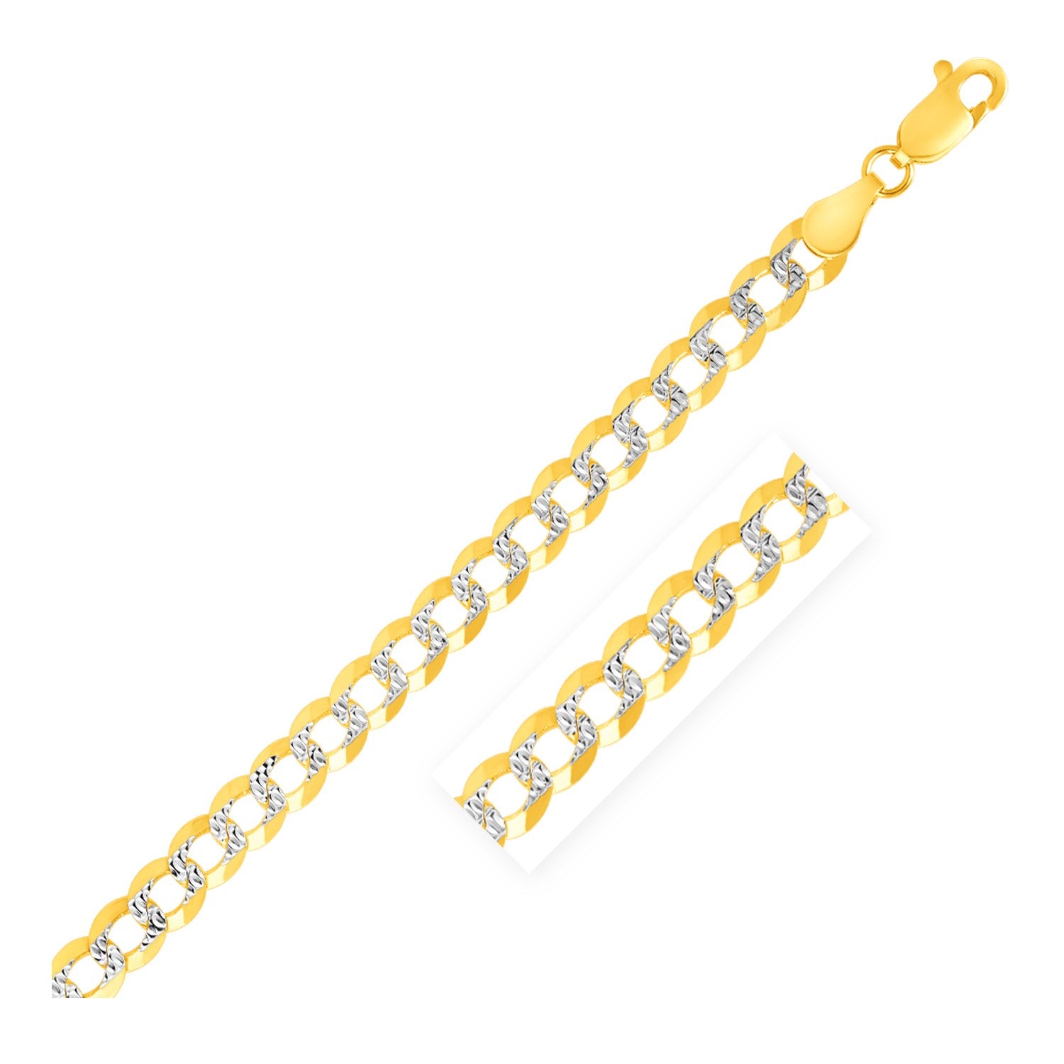 4.7mm 14k Two Tone Gold Pave Curb Bracelet