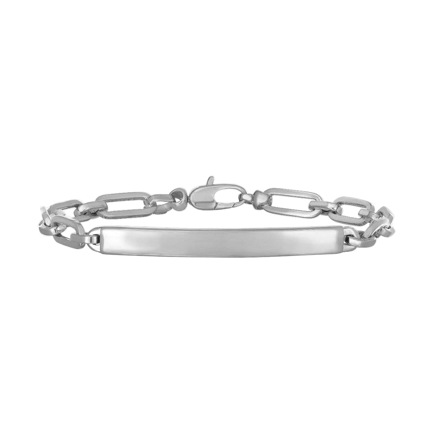 14K White Gold Paperclip Chain ID Bracelet