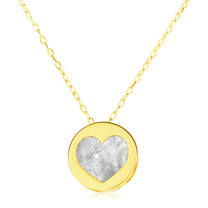 14k Yellow Gold Necklace with Heart in Mother of Pearl