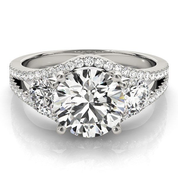 14k White Gold 3 Stone Split Pave Shank Diamond Engagement Ring (2 3/4 cttw)