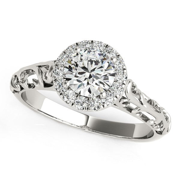 14k White Gold Halo Antique Style Round Diamond Engagement Ring (5/8 cttw)