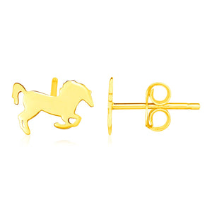 14K Yellow Gold Horse Earrings