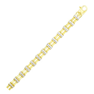 14k Two-Tone Gold Men's Bracelet with Two Rows of Bar Links
