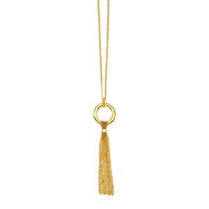 14k Yellow Gold 18 inch Necklace with Polished Circle and Tassel