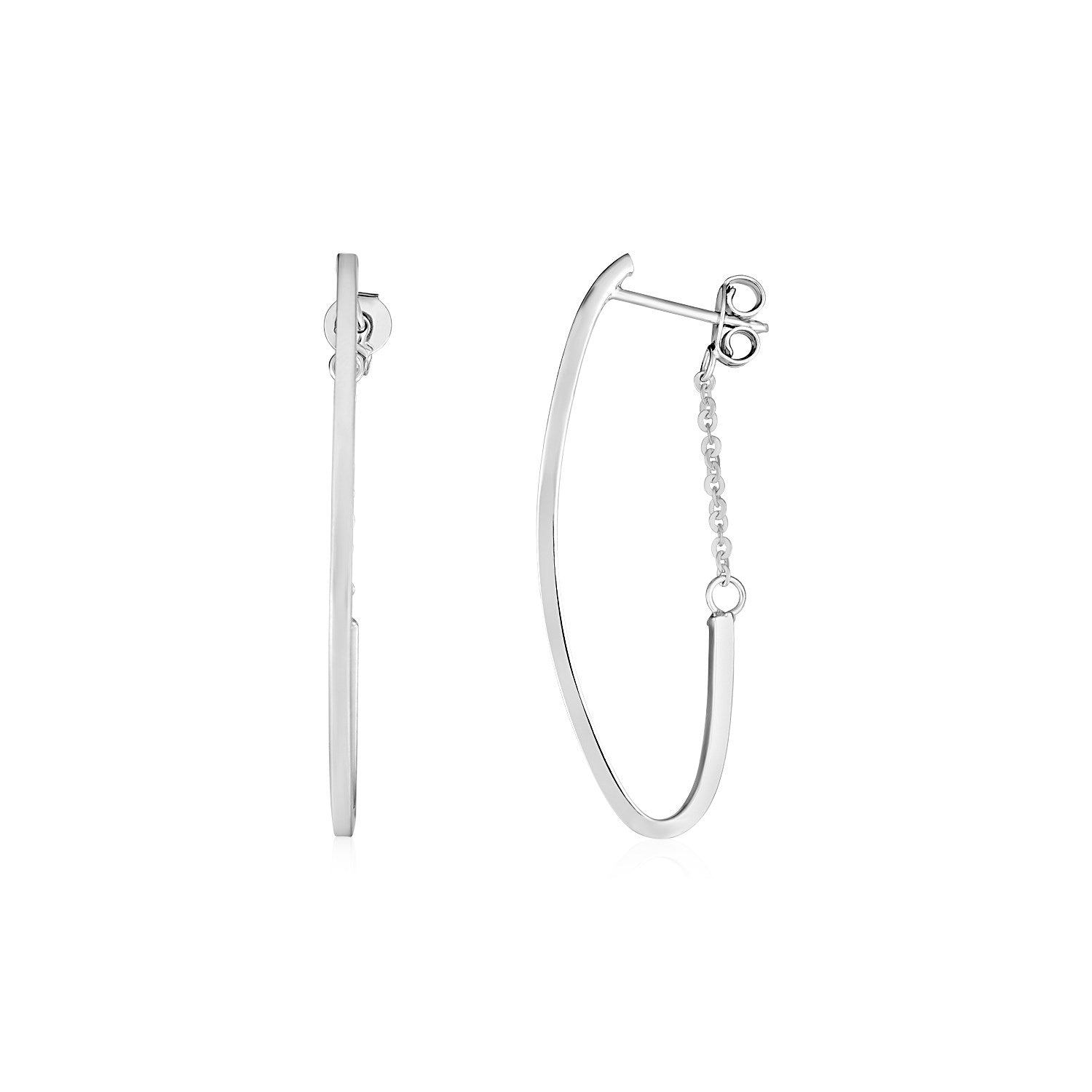 14k White Gold Oval Hoop Earrings with Chain