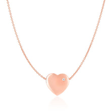 14k Rose Gold Necklace with a Diamond Embellished Flat Heart Design
