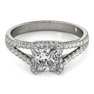 14k White Gold Princes Cut Halo Split Shank Diamond Engagement Ring (2 cttw)