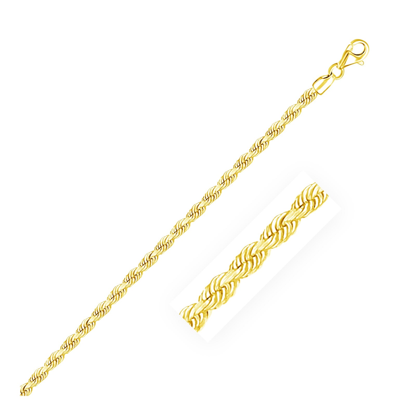 3.0mm 10k Yellow Gold Solid Diamond Cut Rope Bracelet