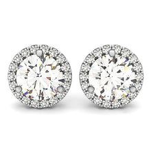 14k White Gold Round Prong Halo Style Earrings (1 cttw)