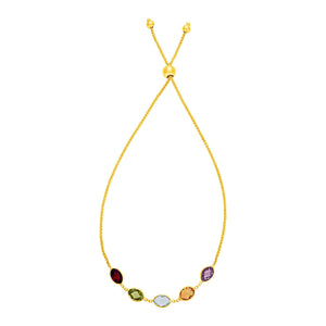Adjustable Bracelet with Multicolored Marquise Gemstones in 14k Yellow Gold