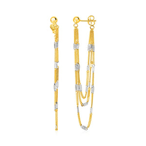 Hanging Chain Earrings with Rectangular Accents in 14k Yellow and White Gold