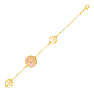 14k Yellow Gold and Mother of Pearl Tree of Life Bracelet