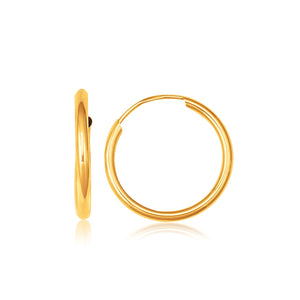 10k Yellow Gold Polished Endless Hoop Earrings (16mm Diameter)