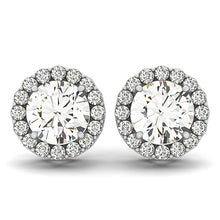 14k White Gold Four Prong Round Halo Diamond Earrings (1 1/6 cttw)
