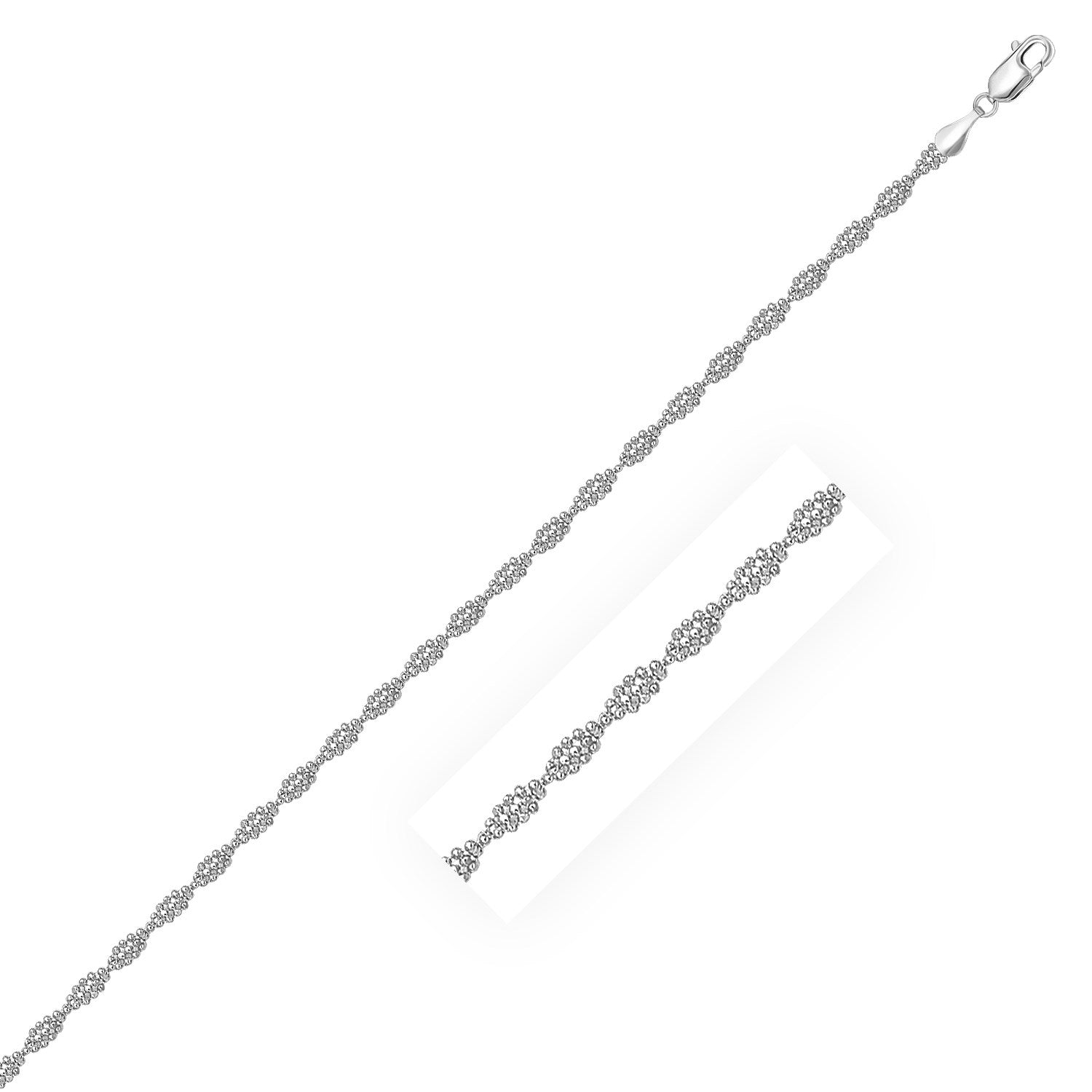 14k White Gold Diamond Cut Bead Chain Twisted Bracelet