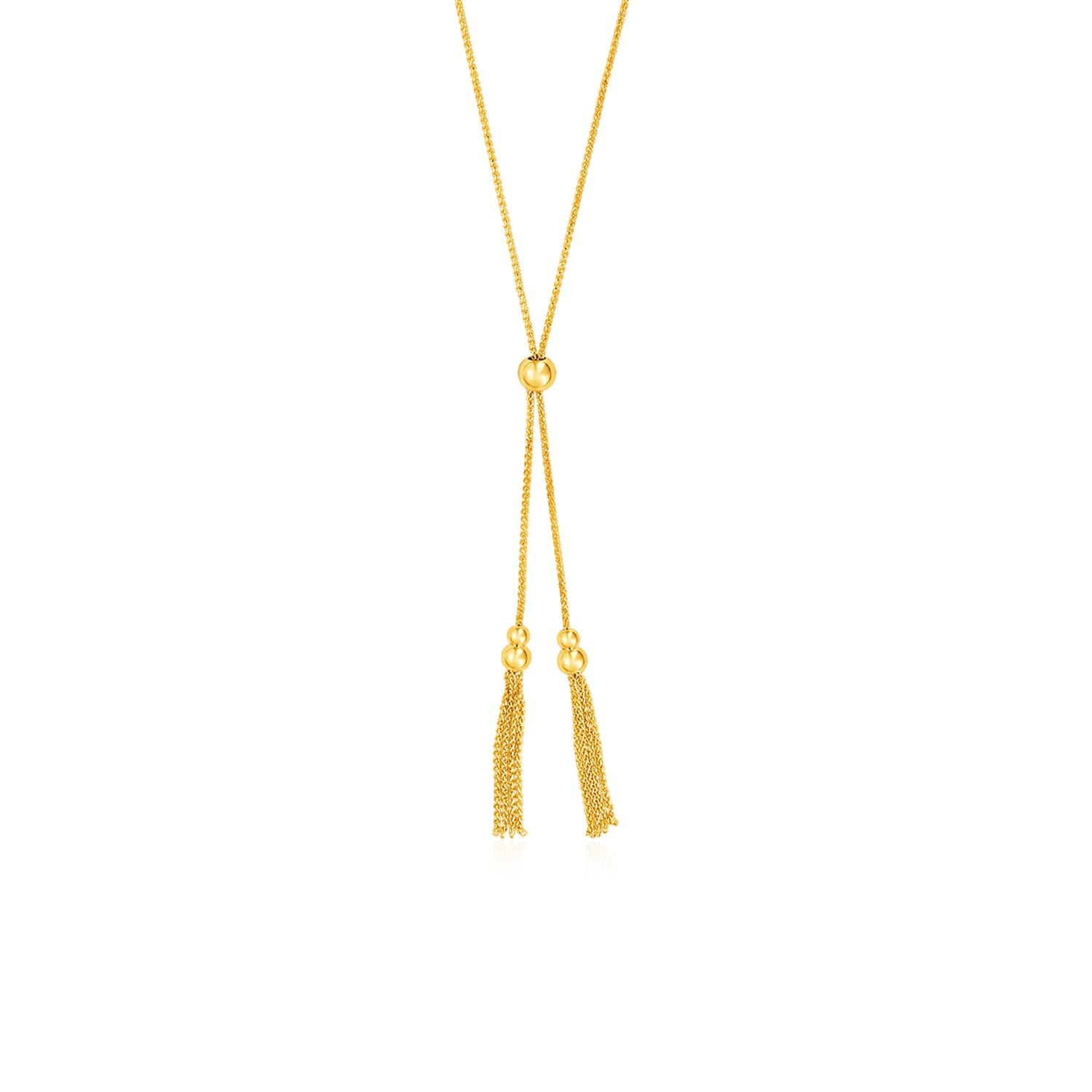 Adjustable Lariat Necklace with Chain Tassels in 14k Yellow Gold