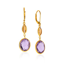 14k Yellow Gold Drop Earrings with Citrine and Amethyst Briolettes