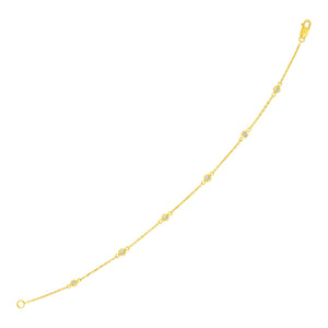 14k Yellow Gold 7 inch Bracelet with Diamond Stations