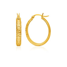 14k Yellow Gold Hammered Oval Hoop Earrings