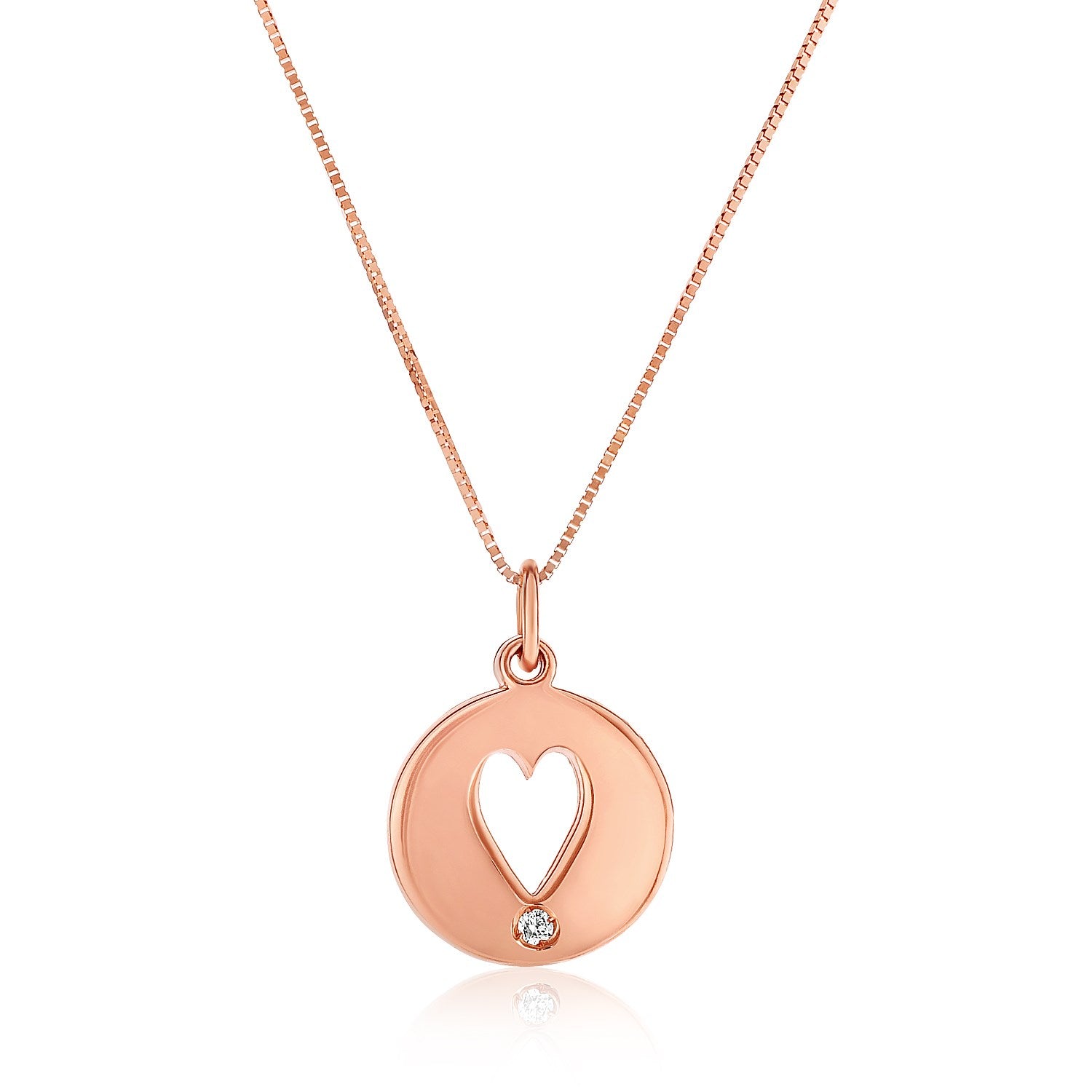 14k Rose Gold Necklace with Gold and Diamond Cutout Heart Pendant