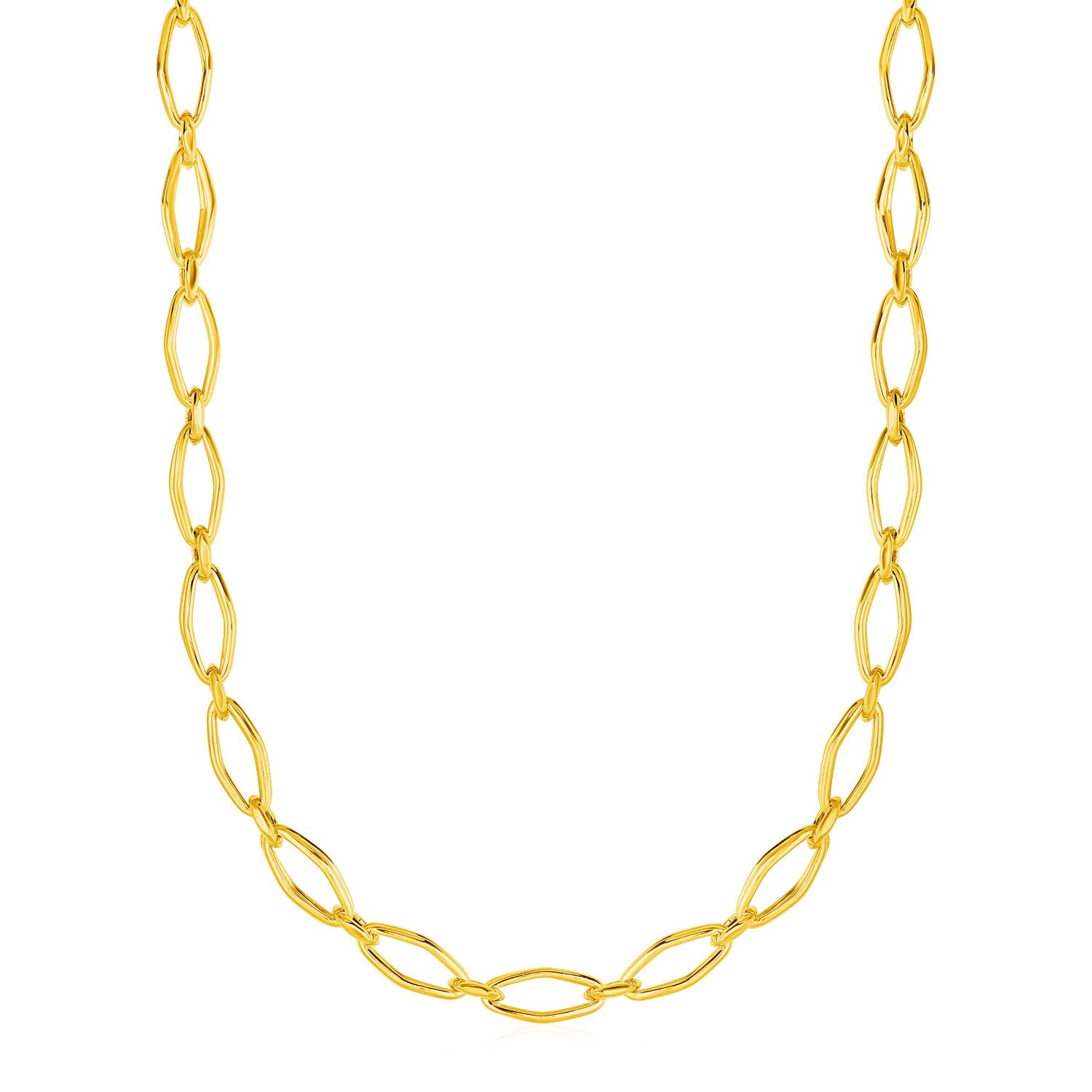 Polished Oval Marquise Link Necklace in 14k Yellow Gold