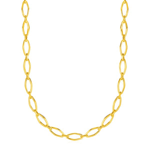Polished Oval Marquise Link Necklace in 14k Yellow Gold