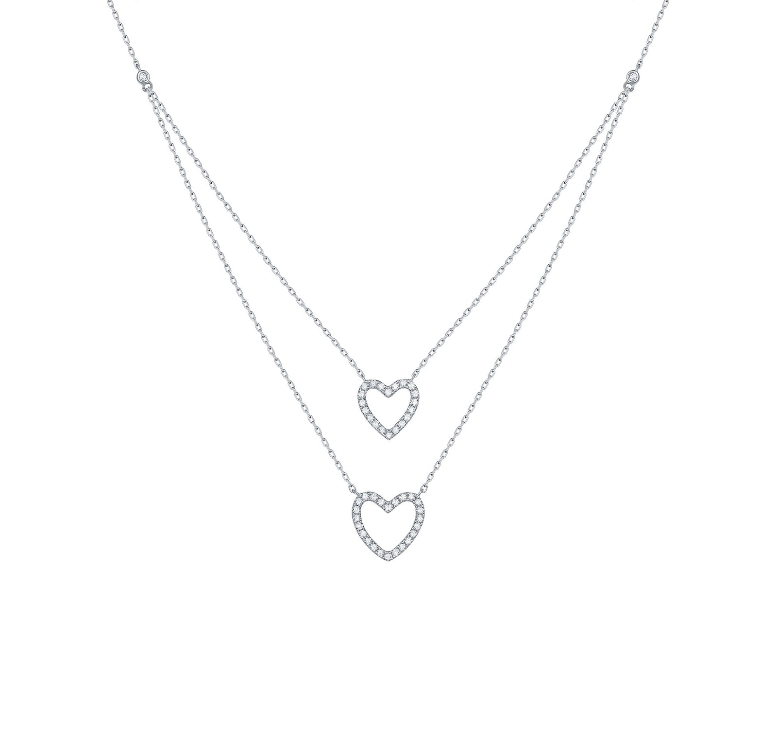 Double Layered 0.31ctw Lab Grown Diamonds Hearts Necklace NL-00679WHT